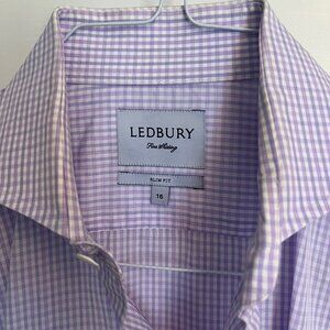 Ledbury 100% cotton slim fit dress shirt size 16 - lavender and white check